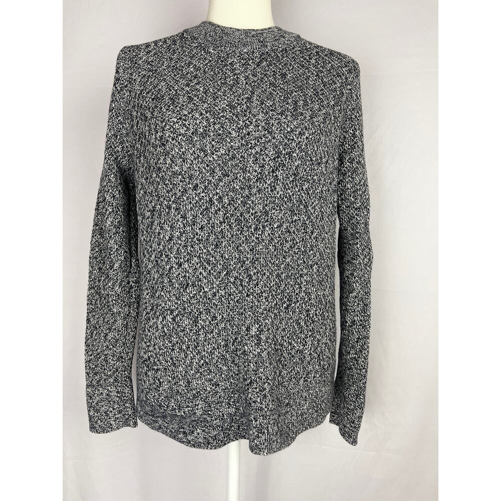 Minimalist Cozy Cotton Knit Sweater Cabincore Black White Marled LOFT Womens L